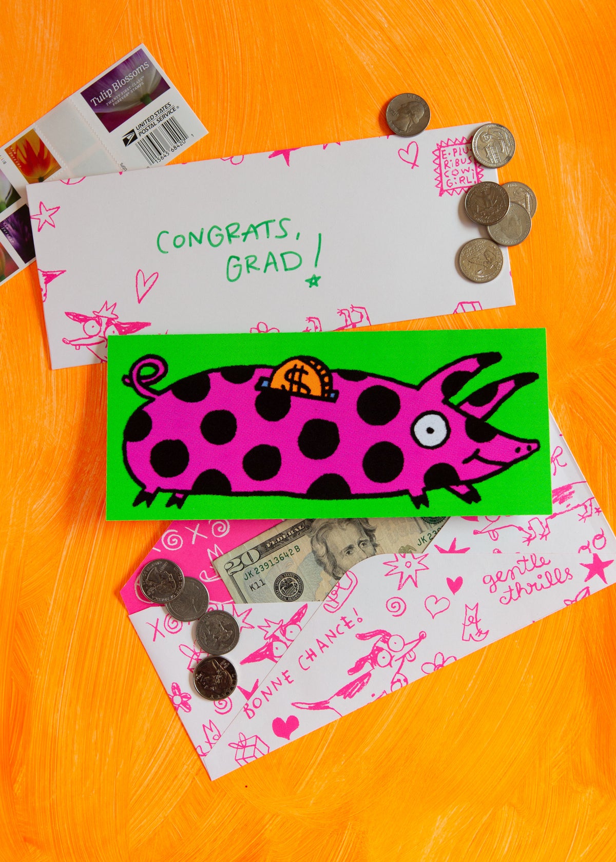fuzzy piggy bank card | gentle thrills