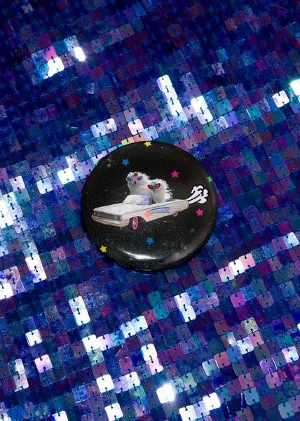 maltese in space pinback button